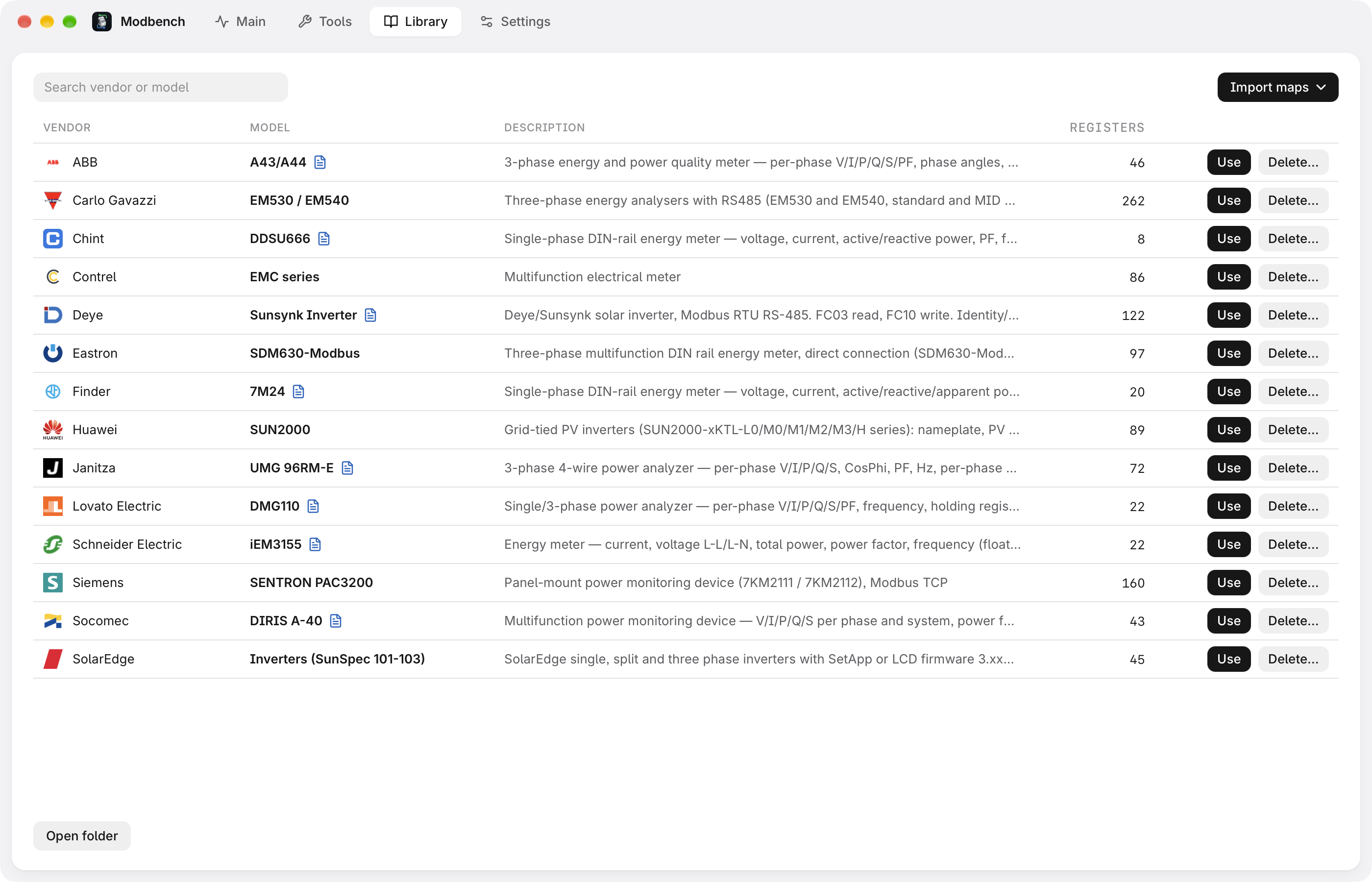 The device library with vendor icons